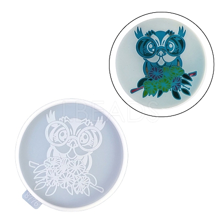 Flat Round with Owl & Flower DIY Cup Mat Silicone Molds SIL-F007-06B-1