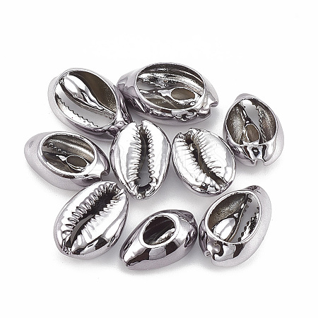 Electroplated Natural Cowrie Shell Beads X-SSHEL-S258-06A-1