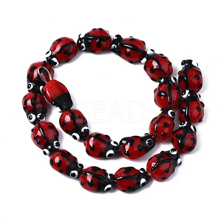 Ladybug Handmade Lampwork Beads Strands X-LAMP-R004-11-1