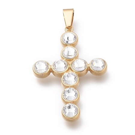 PVD Vacuum Plating 304 Stainless Steel Rhinestone Big Pendants STAS-O138-08G-1