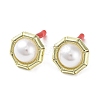 Rack Plating Alloy Flat Round Stud Earrings with ABS Pearl Beaded and 304 Stainless Steel Pin EJEW-B030-03G-1