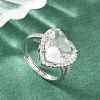Heart Brass Micro Pave Cubic Zirconia Cuff Open Rings for Women CU-CBA0A21-02P-03-3