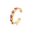 Real 18K Gold Plated Brass Open Cuff Ring with Enamel Evil Eye for Women RJEW-Q166-02D-2