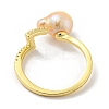 Brass Open Cuff Rings with Natural Pearl RJEW-H220-31G-3