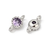 Brass Cubic Zirconia Flat Round Connector Charms KK-H204-02P-01-2