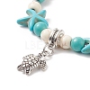 Alloy Tortoise Charm Bracelet with Synthetic Turquoise(Dyed) Starfish Beaded Bracelet for Women BJEW-TA00197-4