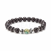 Synthetic Hematite & Natural Wood & Imperial Jasper(Dyed) Round Beaded Stretch Bracelet BJEW-JB07924-1