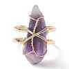 Roungh Raw Natural Gemstone Wire Wrapped Open Cuff Rings for Girl Women RJEW-JR00429-5