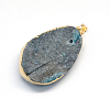 Plated Natural Drusy Agate Teardrop Pendants G-R275-15-3