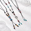 3Pcs 3 Styles Retro Glass & Porcelain & Alloy Snake Adjustable Nylon Cord Y Necklaces for Women NJEW-JN05360-1