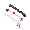 3Pcs Halloween Theme Natural & Synthetic Lava Rock Round Beads Stretch Bracelets BJEW-MZ00185-5