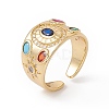 Colorful Cubic Zirconia Oval with Sun Open Cuff Ring RJEW-B043-15-3