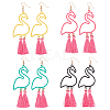 ANATTASOUL 4 Pairs 4 Colors Alloy Flamingo Chandelier Earrings EJEW-AN0004-43-1