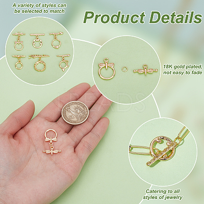 12Pcs 6 Styles Brass Toggle Clasps KK-PH0011-40G-1
