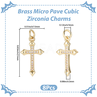 8Pcs Brass Micro Pave Clear Cubic Zirconia Pendants KK-SC0007-99-1