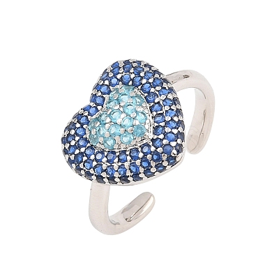 Heart Brass Micro Pave Cubic Zirconia Cuff Open Rings for Women CU-CBA0A21-01P-1