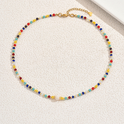 Natural Dyed Mixed Stone & Freshwater Pearl Round Beaded Necklaces for Women Daily and Party Wear XX1529-1