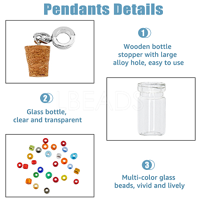 30Pcs Glass Bottle with Glass Seed Beads European Dangle Charms PALLOY-FI0001-02-1