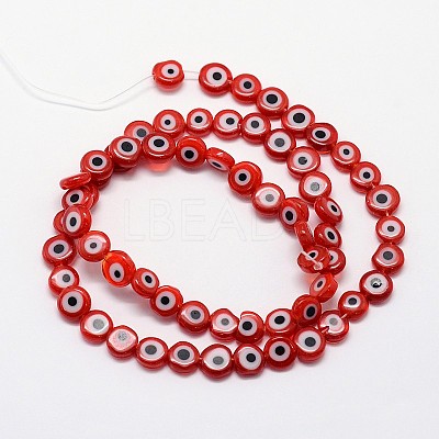 Handmade Evil Eye Lampwork Flat Round Bead Strands LAMP-L058-6mm-06-1