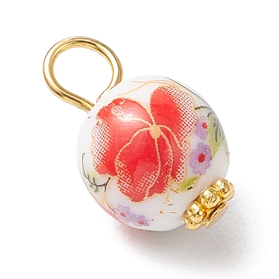Handmade Flower Printed Porcelain Ceramic Pendants PALLOY-JF03928-02-1