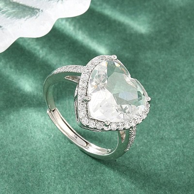 Heart Brass Micro Pave Cubic Zirconia Cuff Open Rings for Women CU-CBA0A21-02P-03-1