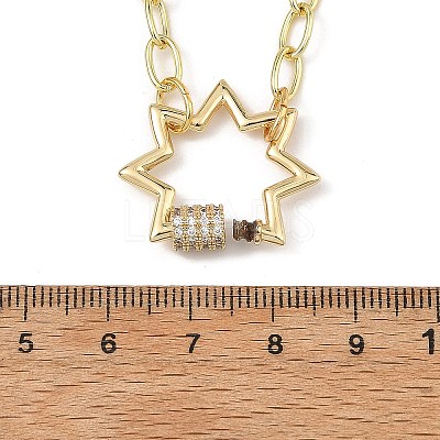 Brass Paperclip Chain Necklaces with Star Brass Micro Pave Clear Cubic Zirconia Screw Carabiner Lock Charms NJEW-JN06411-1