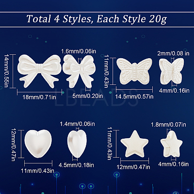 80G 4 Style ABS Plastic Imitation Pearl Beads KY-SC0001-69-1
