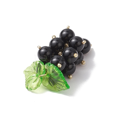 Natural Black Onyx(Dyed & Heated) Handmade Round Beaded Fruit Pendants PALLOY-MZ00791-03-1