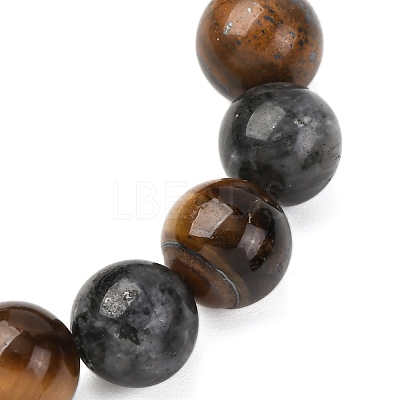 Alloy & Natural Tiger Eye & Larvikite Round Beaded Stretch Bracelets for Men Women BJEW-JB12566-1