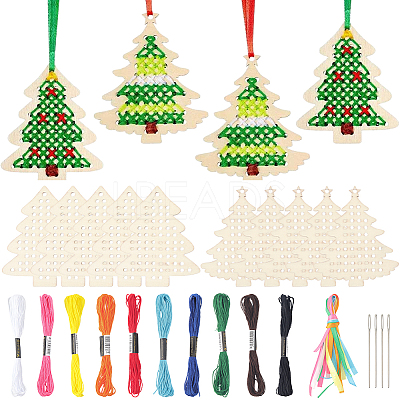 1 Bag Christmas Theme Wood Cross Stitch Kits WOOD-SC0002-23B-1
