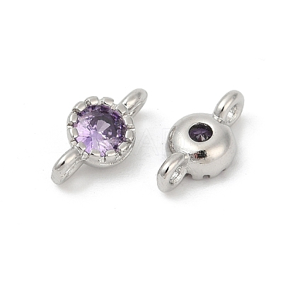 Brass Cubic Zirconia Flat Round Connector Charms KK-H204-02P-01-1