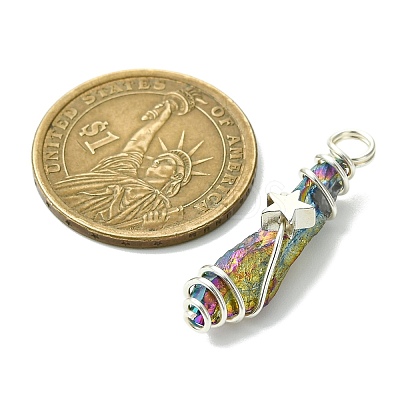 2Pcs Electroplated Natural Quartz Crystal Dyed Copper Wire Wrapped Pendants PALLOY-JF03171-02-1