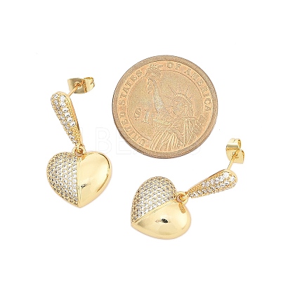 Brass Micro Pave Clear Cubic Zirconia Dangle Stud Earrings for Women EJEW-F352-05G-01-1