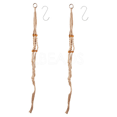 2Pcs Handmade Macrame Polyester with Wood Bead Plant Hanger AJEW-HS0001-47B-1