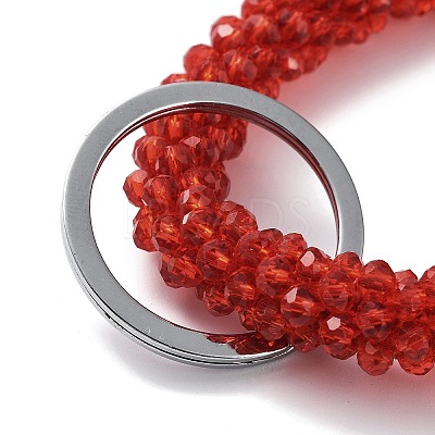 Glass Beaded Bracelet Wrist Keychain AJEW-Z018-01C-1