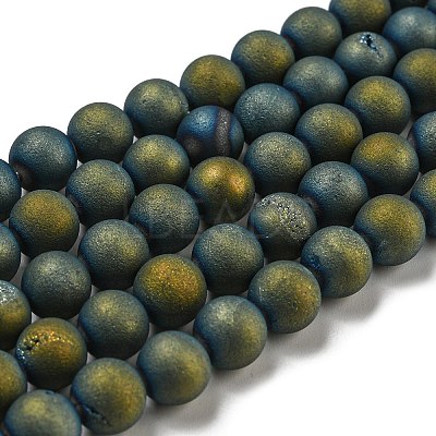 Electroplated Natural Agate Round Bead Strands G-M171-8mm-07-1