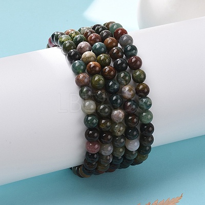 Natural Indian Agate Bead Stretch Bracelets BJEW-K212-A-010-1