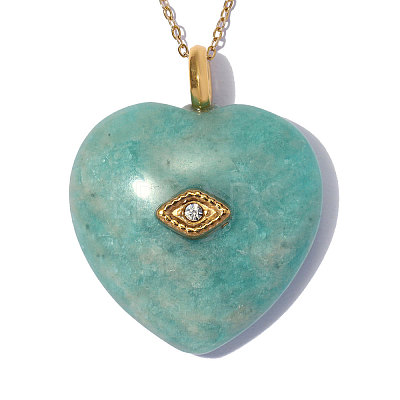 304 Stainless Steel with Amazonite & Crystal Rhinestone Pendants GG-OY001-01G-01-1