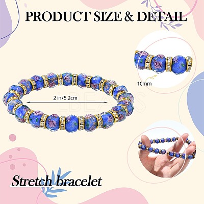 Faceted Rondelle Handmade Inner Flower Gold Sand Lampwork & Iron Beaded Stretch Bracelets for Women BJEW-SW001579-04-1