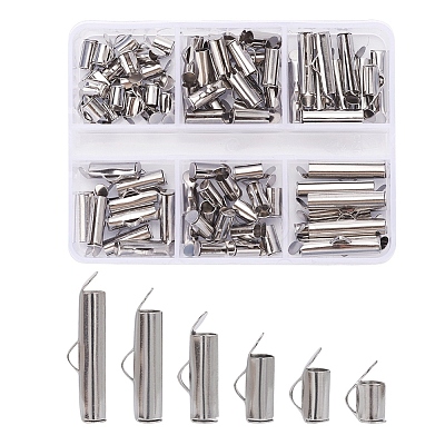 90Pcs 6 Style 304 Stainless Steel Slide On End Clasp Tubes STAS-YW0001-20-1