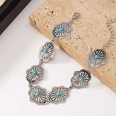 Bohemian Alloy with Synthetic Turquoise Oval Link Chain Anklets for Women FS-WGE46A8-01-1