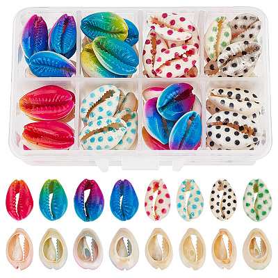 64Pcs 8 Styles Spray Paint & Printed Cowrie Shell Beads SHEL-NB0001-56-1