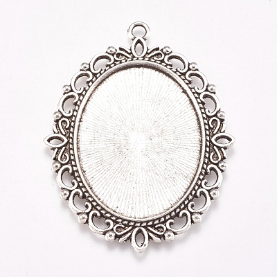 Antique Silver Tone Tibetan Style Oval Pendant Cabochon Settings X-TIBE-473-AS-NR-1