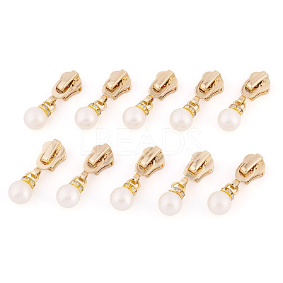 10Pcs Round Acrylic Pearl & Alloy Zipper Pulls HJEW-TAC0086-1