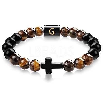 8MM Natural Tiger Eye and Matte Black Obsidian Round Beaded Stretch Bracelets SL9862-7-1