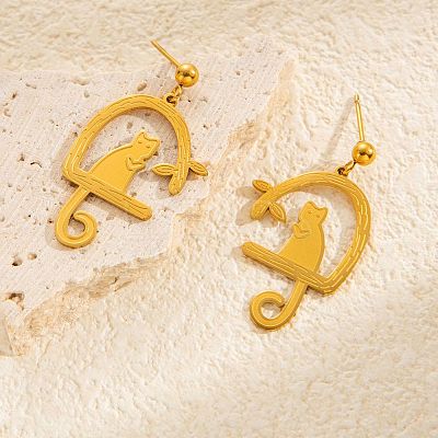 304 Stainless Steel Stud Dangle Earrings WG8A128-01-1
