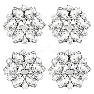 4Pcs Flower Alloy with Glass Rhinestone Shoe Buckle Clips AJEW-FG0003-64D-1