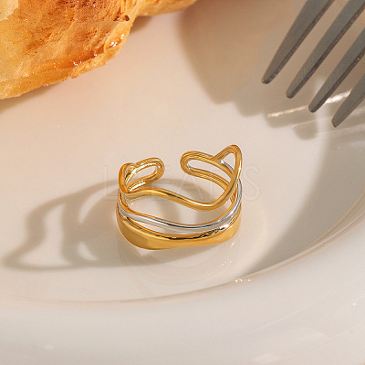 304 Stainless Steel Layered Waved Cuff Rings IP1219-2-1