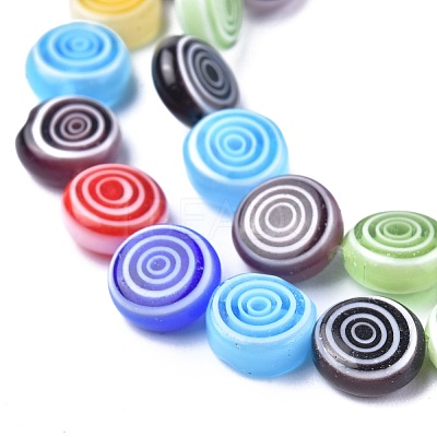 Flat Round Handmade Millefiori Glass Beads LK-R004-50-1