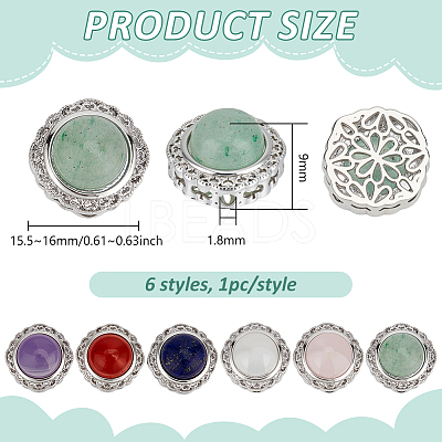 6Pcs 6 Styles Brass Pave Natural Amethyst & Rose Quartz & White Agate & Green Aventurine & Carnelian & Lapis Lazuli Multi-Strand Links KK-BC0015-17A-1